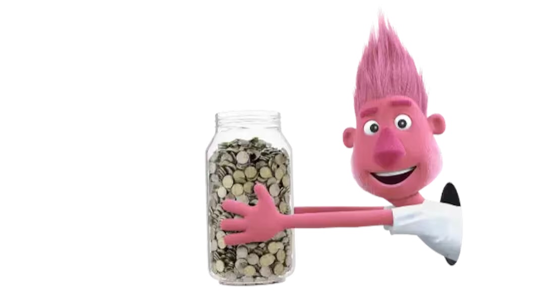 puppet met geld in pot links